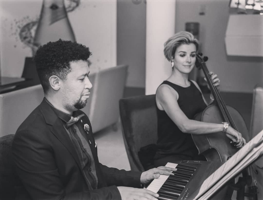 Chester Meyer performing keyboard with cello player